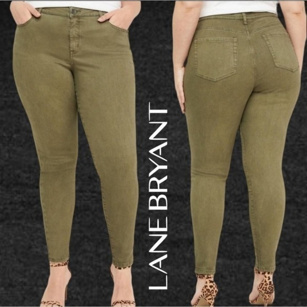 Lane Bryant Mid Rise Super Stretch Skinny Jeans Olive Green 16 NEW